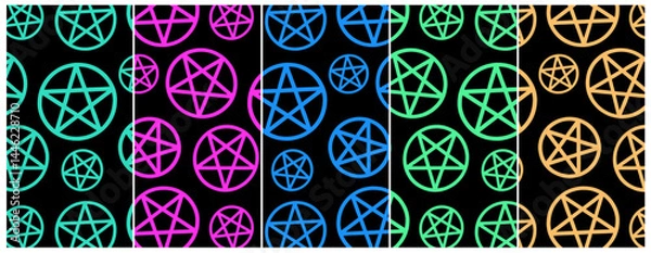 Fototapeta Seamless pattern of pentagrams. Set of patterns of different colors