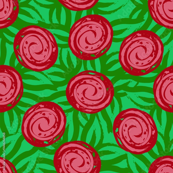 Obraz Roses and leaves seamless pattern background for fabrics, textiles, packaging and wallpaper. Vector illustration 