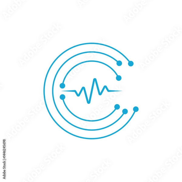 Obraz Abstract Data Analysis Logo with Circular Lines and Seismic Waveform