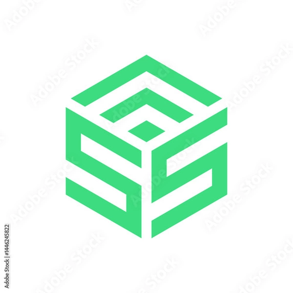 Fototapeta Abstract Technology Logo with Cube Shape, S Letters, and Upward Pointing Arrow