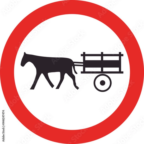 Fototapeta animal drawn vehicle road traffic sign with contour red border.