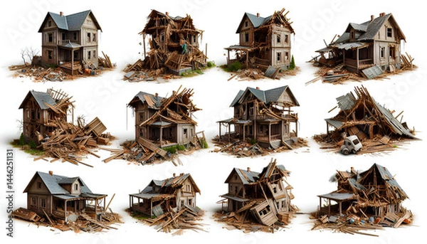 Obraz Collapsed homes – stark illustrations of urban decay and destruction Isolated on white background
