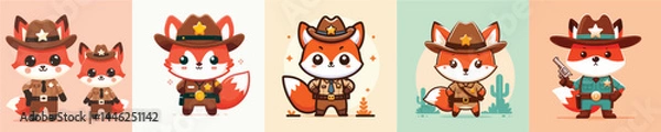 Obraz cute fox vector in sheriff costume