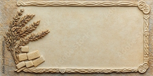 Fototapeta religious greeting card, classic shavuot postcard featuring intricate parchment background, ten commandments tablets, and decorative border, with room for a personal message in the center