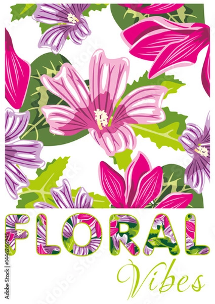 Fototapeta Seamless pattern with wildflowers and cyclamen isolated on white. Floral vibes
