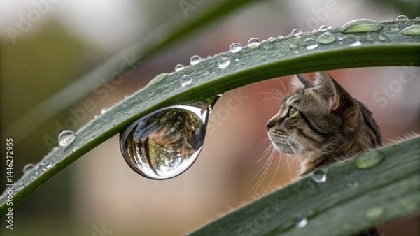 Fototapeta  cat-s-reflection-on-a-drop-of-water