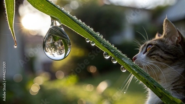 Fototapeta  cat-s-reflection-on-a-drop-of-water