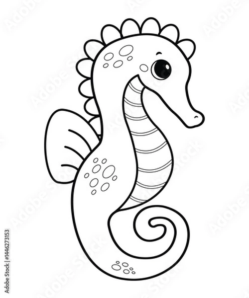 Obraz Cartoon seahorse. Coloring page. Vector cute illustrations