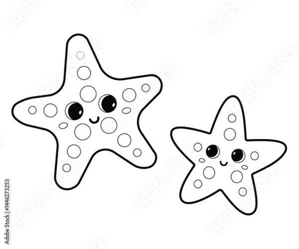 Obraz Two cartoon starfish. Coloring page. Kids design.  Vector cute illustrations