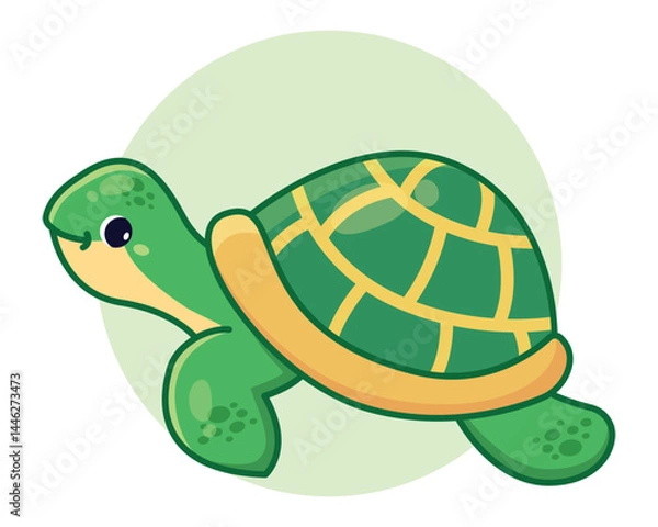 Obraz Cartoon green turtle. Children's design.  Vector cute illustrations
