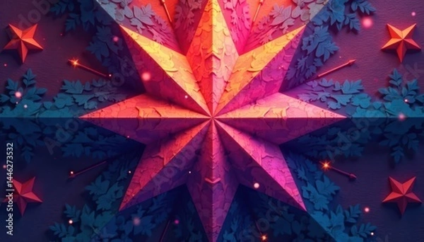 Fototapeta Geometric eight-pointed star, sharp angles, symmetrical design, texture, element