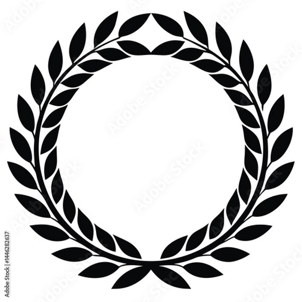Fototapeta simple black and white leaf wreath, minimalist, symmetrical, elegant, balanced, monochrome, vector illustration
