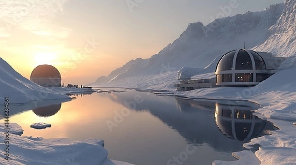 Obraz Arctic sunrise over glaciers and dome structure