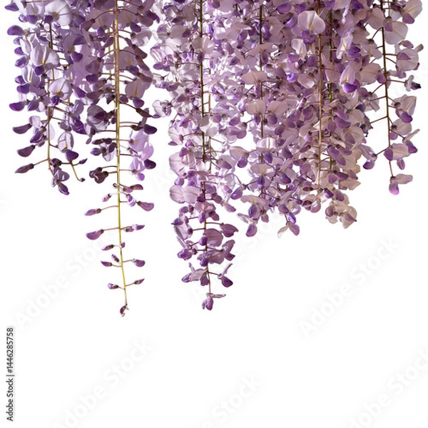 Fototapeta Wisteria flowers isolated as the top border, graphic element