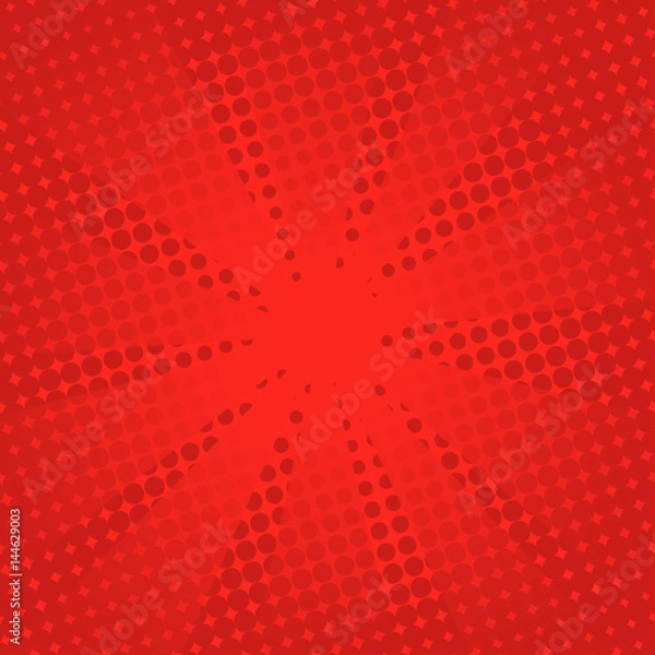 Fototapeta Retro rays comic red background. Gradient halftone pop art style