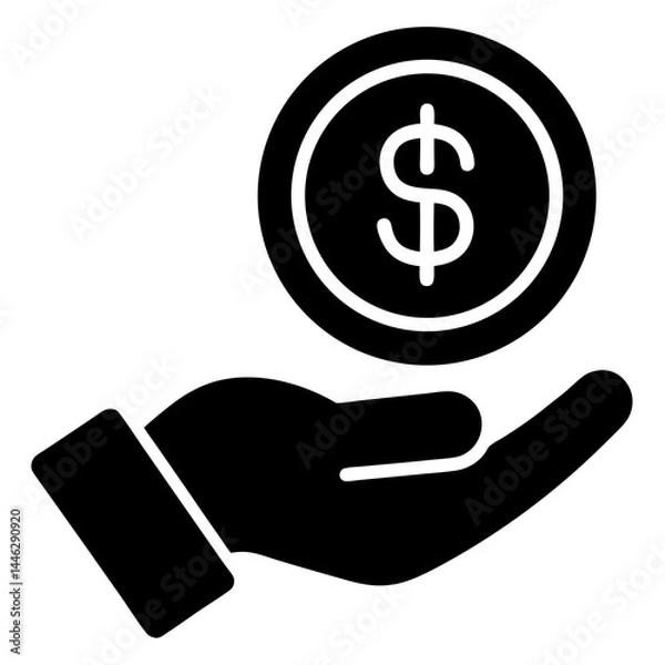 Fototapeta A simple, flat vector icon of a hand holding a coin with a dollar sign. isolated on white background