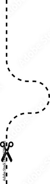 Fototapeta A dashed line forming a single wave and straight path with a scissor icon indicating where to cut.