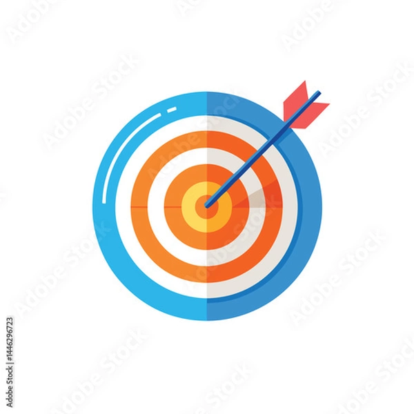 Fototapeta Flat Design Target with Arrow in Bullseye. Orange, Red, Blue, and White Colors