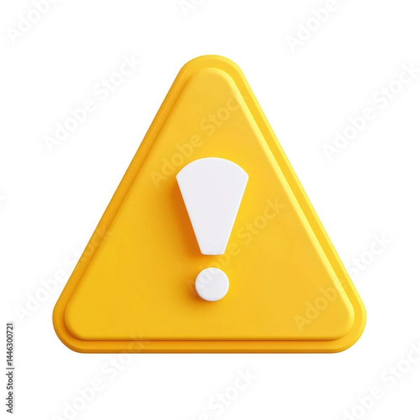 Fototapeta Yellow triangle warning sign with white exclamation mark 3d render alert on transparent background