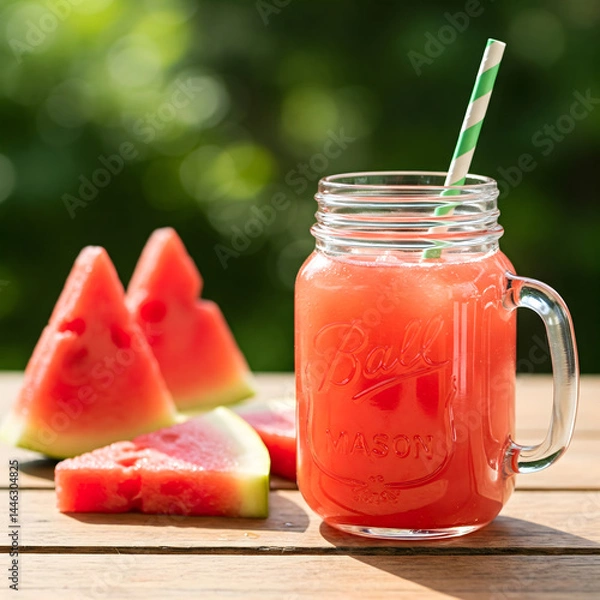 Obraz Bright summer beverage scene with fresh lemonade, striped straws, and rustic table setup – lifestyle drink concept.