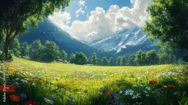 Obraz Lush alpine meadow vibrant wildflowers