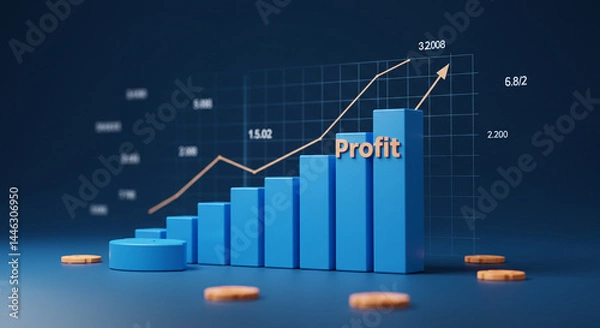 Fototapeta Profitable Growth Illustration with Blue Bar Chart and Orange Line Graph