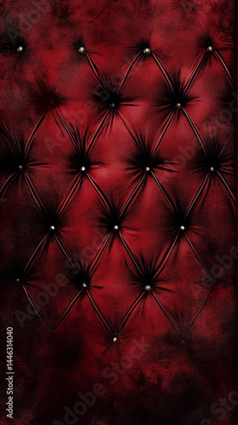 Fototapeta Closeup of a luxurious red leather couch with black buttons