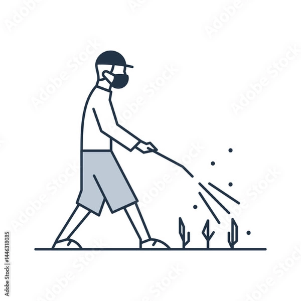 Obraz Icon of farmer spraying the fertilizer, vector