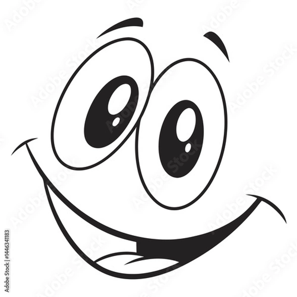Fototapeta Happy Cartoon Face with Big Eyes and Missing Tooth in Black and White Style