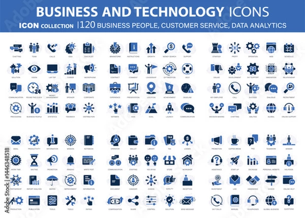 Fototapeta Business people, customer service, analytics and organization management web icons set. Icons vector collection