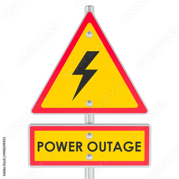 Obraz Power Outage, yellow road triangle sign. 3D rendering isolated on transparent background