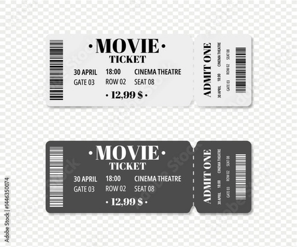 Obraz Classic Style Cinema Ticket Set With No Backgrounds