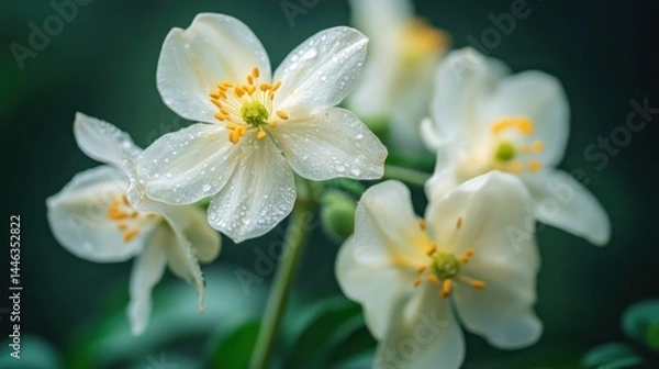 Fototapeta Delicate, white flowers with water droplets