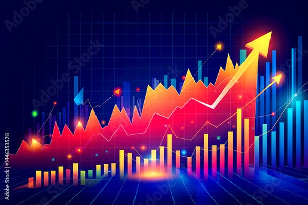 Fototapeta dynamic upward-trending stock market graph, market trend, and economic expansion.