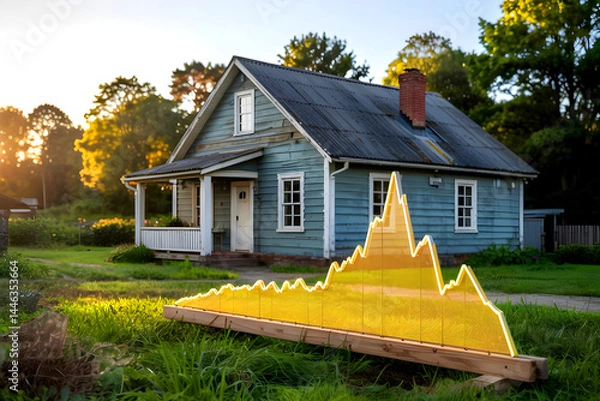 Obraz A graph with a downward trend visually depicts a drop in home prices and property values that affect a home.