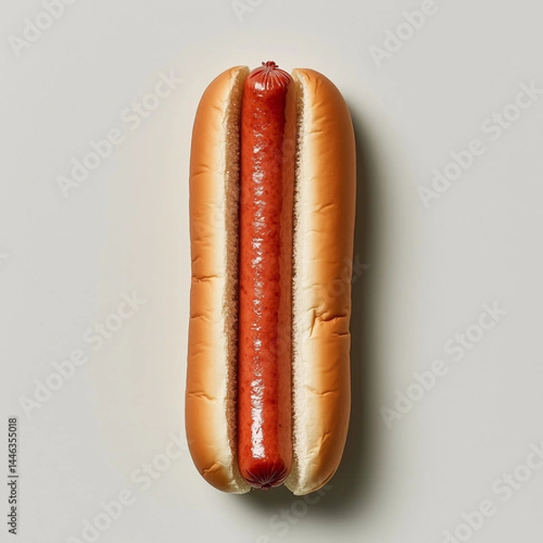 Fototapeta Simple hot-dog isolated on a gray background, top view