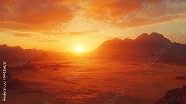 Fototapeta Fiery sunset over a desert landscape
