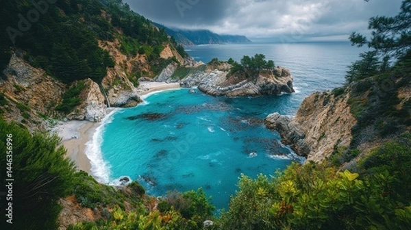 Fototapeta Scenic coastal vista of a secluded cove