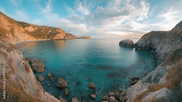 Fototapeta Coastal scenery with turquoise water and dramatic cliffs