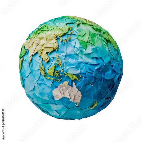 Fototapeta Crumpled Paper Globe Focused on Oceania and Asia