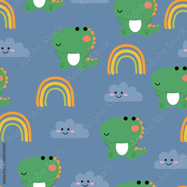 Fototapeta Seamless pattern cartoon cute dinosaur cute sky element animal drawing for wallpaper and background