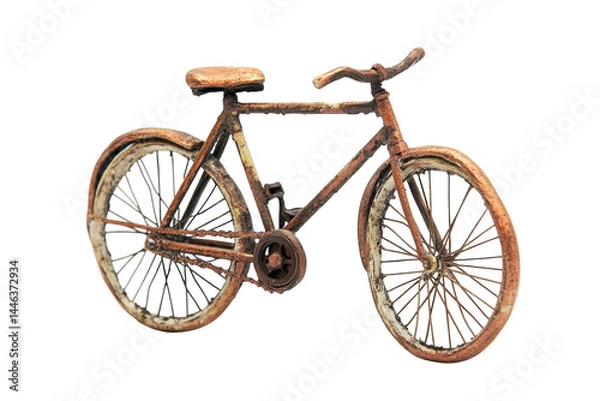Fototapeta Rusty Vintage Bicycle Miniature Model Detailed White Background Copper Tone