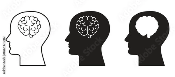 Obraz Human Brain Icons Silhouette Vector Illustration.