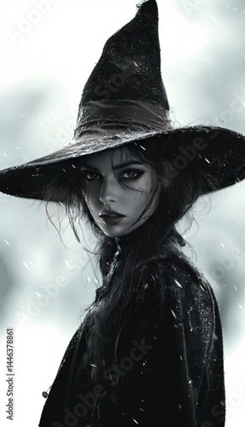 Obraz Elegant witch in city, cinematic noir style. AI generative