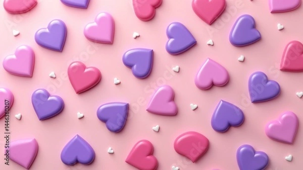 Fototapeta A pink and purple heart shaped candy on a pink background.