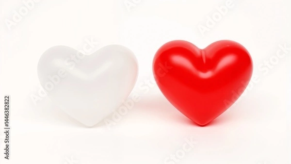 Fototapeta A red and a white heart on a white background.