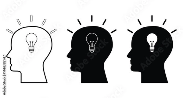 Obraz Head with Bulb Icons Vector Illustration
