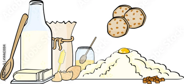 Obraz Ingredients for cooking cookies isolated on white