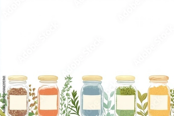 Obraz Colorful Collection of Jars with Various Herbs and Spices on White