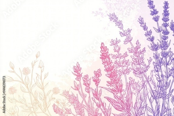 Obraz Elegant Floral Background with Hand-Drawn Lavender and Wildflowers
